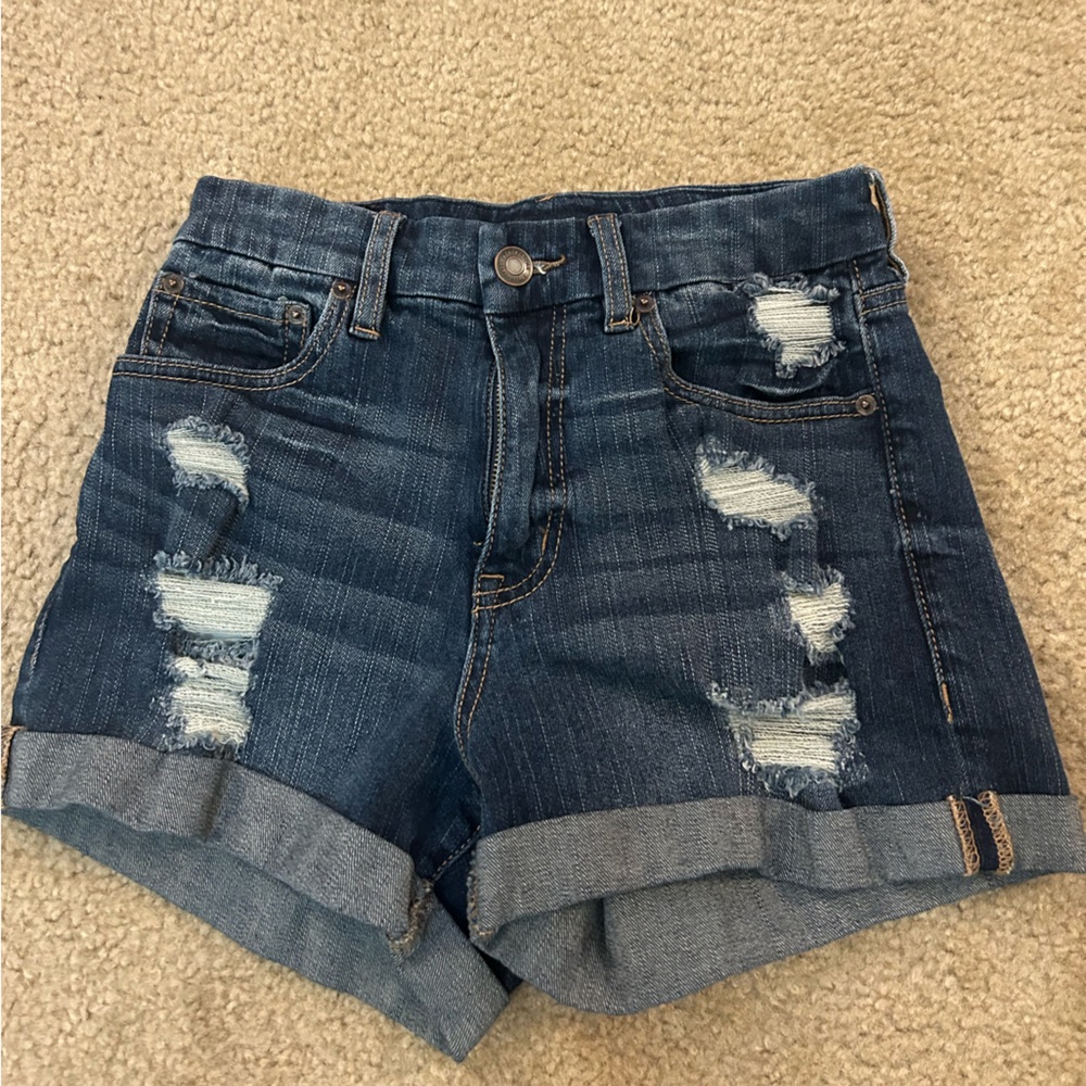 Aeropostale Dark Wash Ripped Jean Shorts